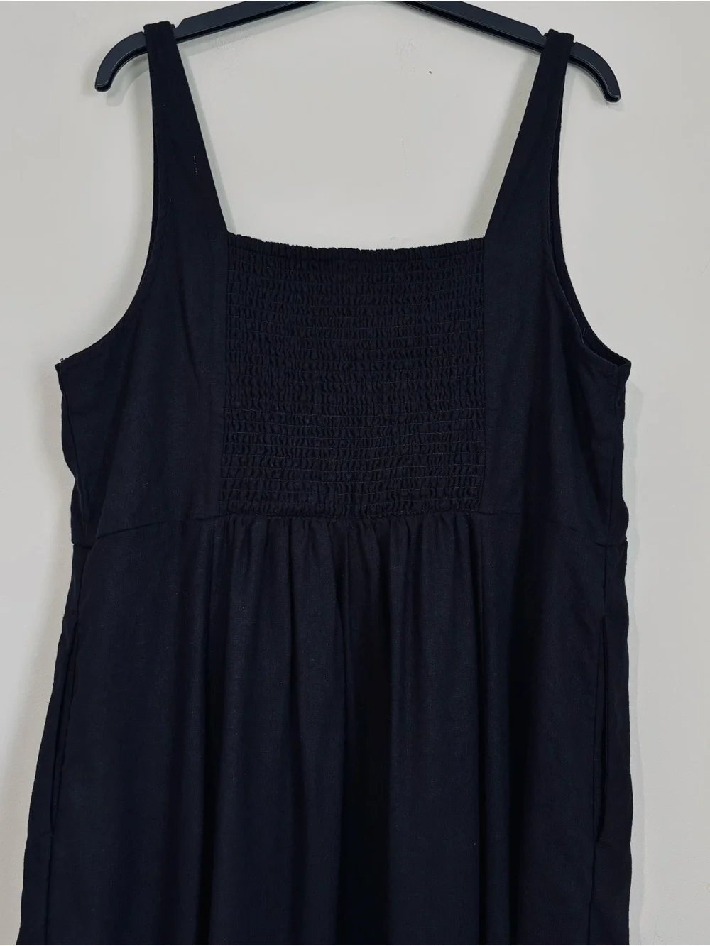 Old Navy Boho Fit Flare Sleeveless Black Linen Blend Smocked Back Midi Dress XL - Picture 9 of 16